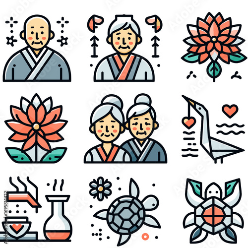 Keiro Symbols Respect and honor stickers vector flat colors