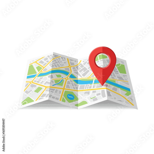 Folded City Map with Red Location Pin - Travel Guide app website clean