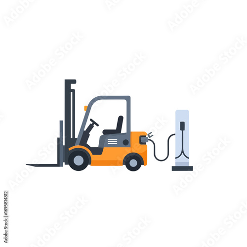 Modern electric forklift charging at a clean energy station for sustainable logistics operations
