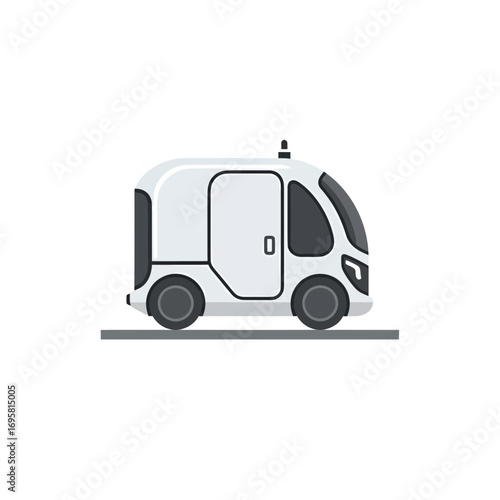 Sleek autonomous delivery pod glides forward on urban street showcasing future transportation