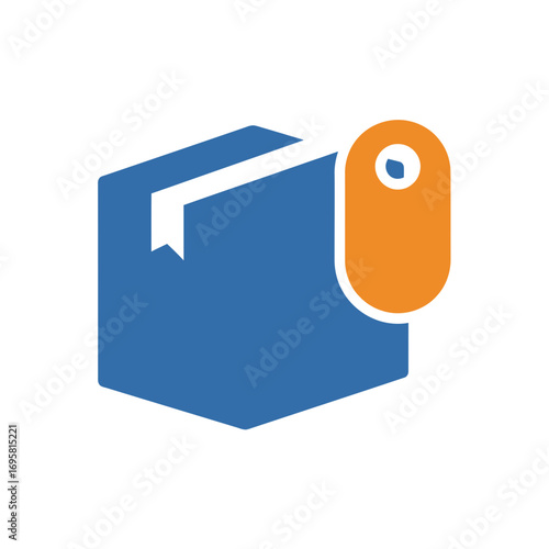 Modern blue box with orange tag symbolizing product launch or sale opportunity