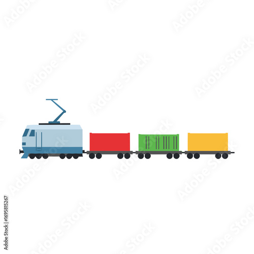 Modern electric train delivers colorful cargo containers, symbolizing efficient global logistics and transport solutions.