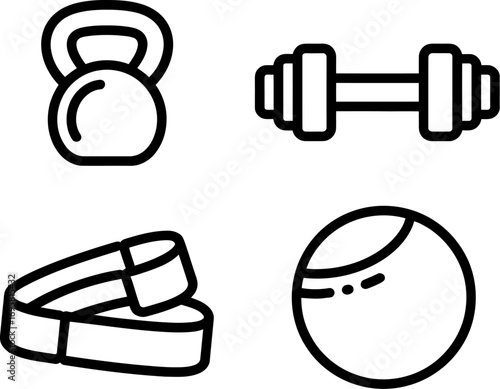 Set of fitness equipment icons minimalist line art vector illustration perfect for gym websites and workout apps