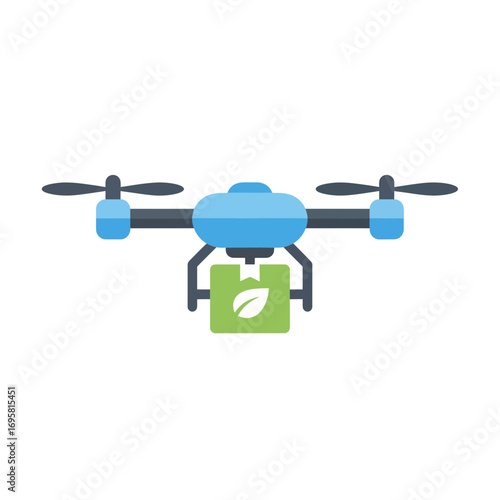 Eco-friendly drone delivers package with leaf symbol, modern logistics solution