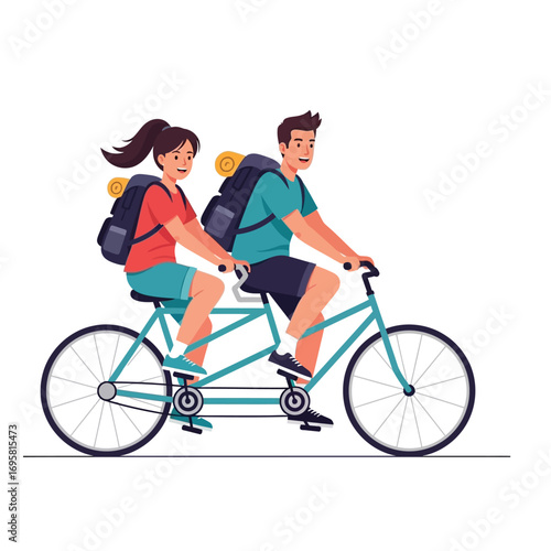 Happy Couple Tandem Biking Adventure Travel Illustration enjoying blog