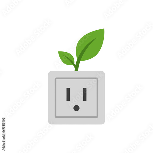 Green energy sprouts from electrical outlet representing sustainable power and eco-friendly solutions