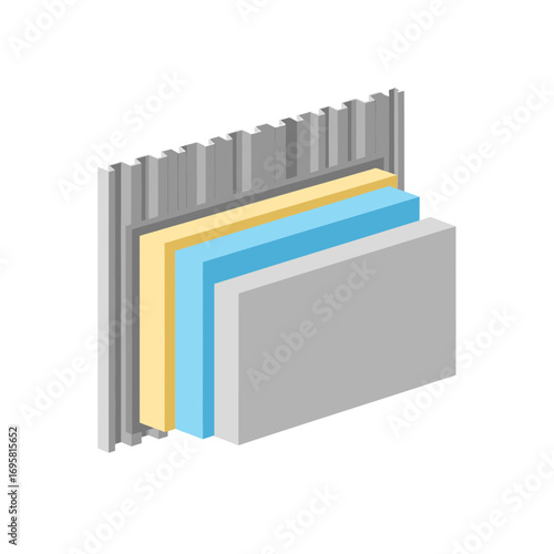 Modern building insulation layers construction cross section for energy efficiency and thermal comfort
