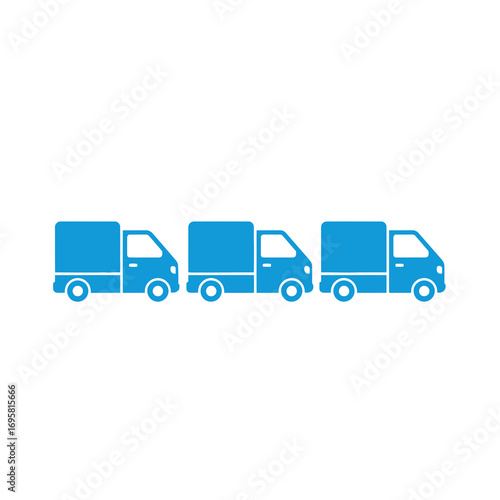 Three blue delivery trucks moving together in a line, representing logistics and shipping services