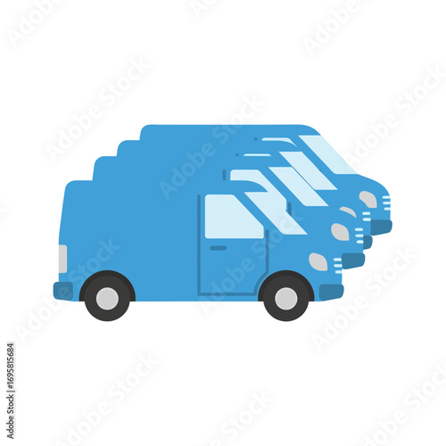 Modern blue vans lined up for delivery logistics and transportation services