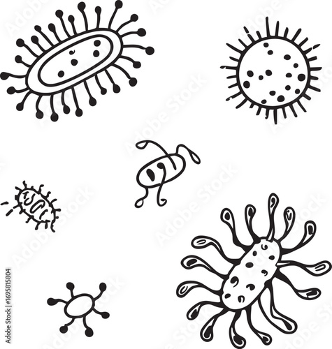 Bacteria and virus vector illustration: hand-drawn microorganisms clip art eps silhouette