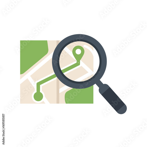 Magnifying glass reveals detailed map with pinpointed location for exploration and discovery