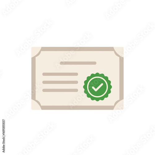 Professional certificate of achievement awarded with a green checkmark seal of approval, symbolizing success and completion.