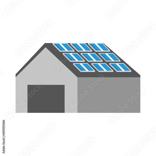 Modern building with solar panels on roof generates clean renewable energy for sustainable future