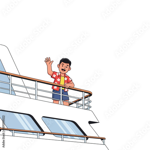 Happy Traveler Waving from Cruise Ship Deck theme