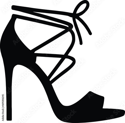 Lace-Up High Heel Sandal – Minimal Vector Silhouette