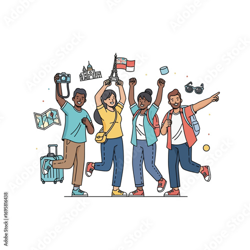 Joyful Diverse Travelers Exploring the World exciting blog website promotional