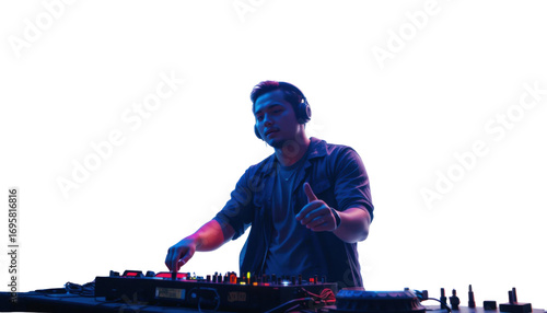 A female deejay in a club is mixing music on a turntable with her hands