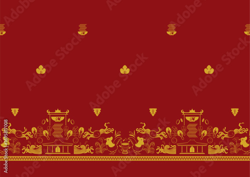 This image showcases black-and-white vector graphics, likely clip art, with Javanese cultural influences. It features traditional joglo pavilions, roosters with plants, noodle-like shapes with meatbal