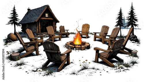 Fireplace hearth and wooden table illuminated by the flickering flames of burning candles