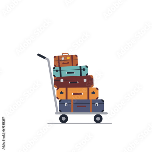 Stacked Suitcases on Luggage Cart: Travel Vector loaded theme website app