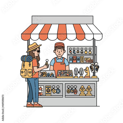 Tourist Buying Souvenirs at a Travel Kiosk blog website guide tourism
