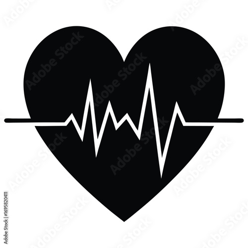 Black heart shape with ekg pulse line symbolizing health life and cardiology