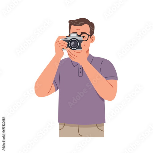 Travel Photographer with Camera: Vector Illustration male taking theme