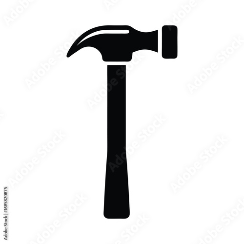 Simple black hammer icon tool silhouette for construction diy and repair work projects