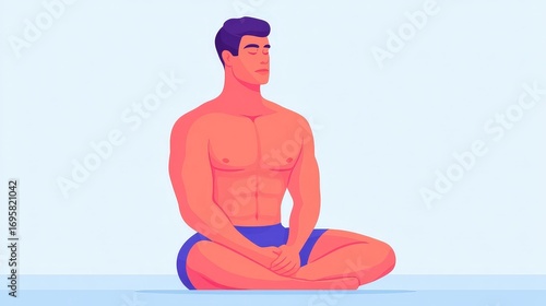 Illustration of Seated Spinal Twist Yoga Pose with Calm Expression