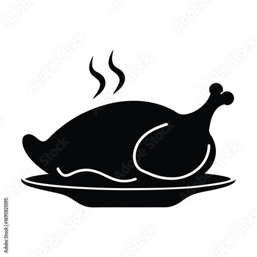 Delicious hot roasted chicken on a serving platter silhouette ready to eat