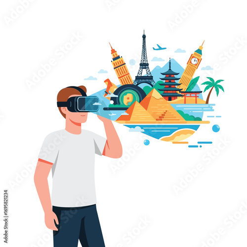 Virtual Reality Travel: Exploring World Landmarks use goggle experience
