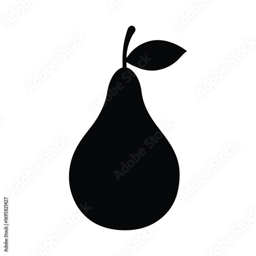 Simple black silhouette of a fresh pear with stem and leaf minimalist graphic design