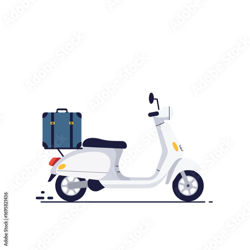 White Scooter with Suitcase: Travel Vector Illustration carrying theme