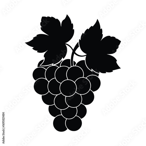 Black silhouette of ripe grapes with leaves for wine and food design elements