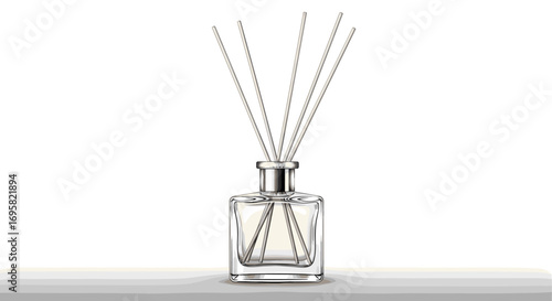 Elegant glass reed diffuser bottle with natural wood sticks for home fragrance diffusion