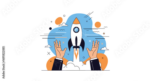 Launching a new business venture or startup idea into the competitive marketspace with hands ready for action