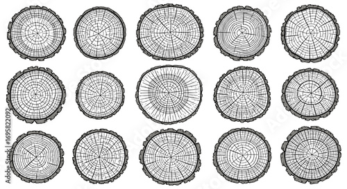 Close-up views of tree ring patterns showing age and growth history in a forest ecosystem