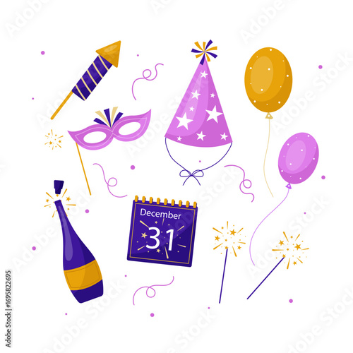 New year party element collection in flat design