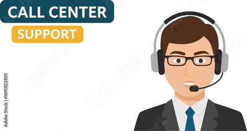 Professional call center agent with headset ready to assist customers with support.