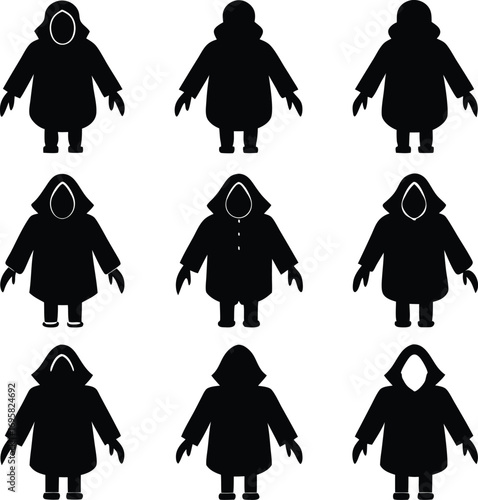 Black Silhouette Figures in Hooded Coats and Boots vector illustration