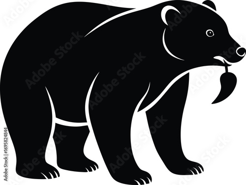 Black Silhouette of a Bear Holding a Leaf in its Mouth animal wildlife