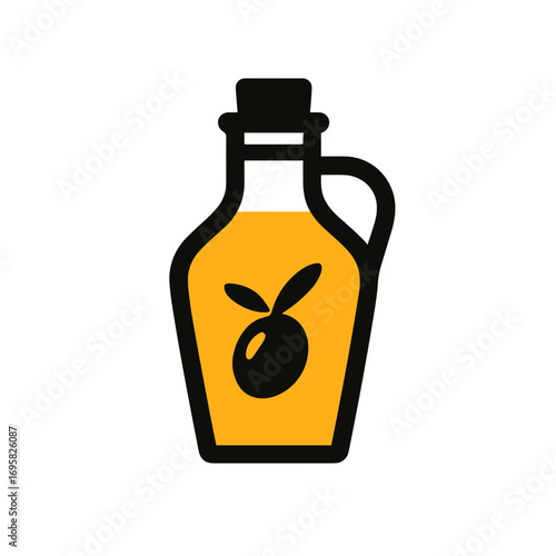 Olive oil bottle with olive icon in minimalist design  