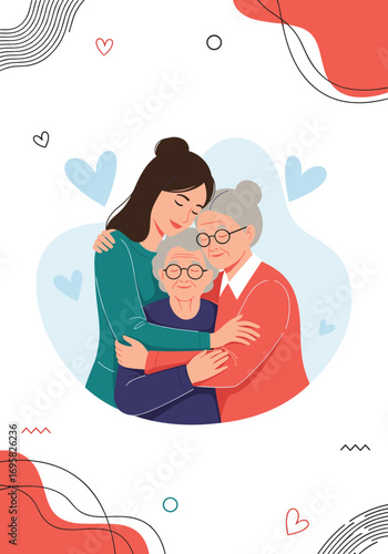 A heartwarming embrace between three generations showing love and connection throughout life