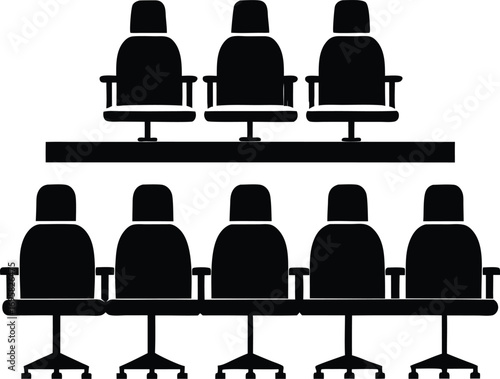 Black silhouette of empty chairs in a waiting room or office setting seats