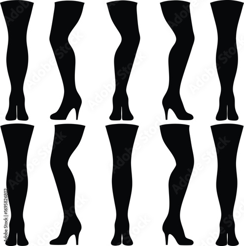 Collection of Black Silhouette Female Legs in High Heels and Stockings vector