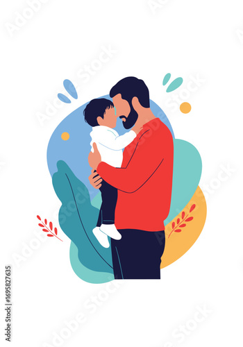 A father's love embracing his child in a warm and colorful illustration