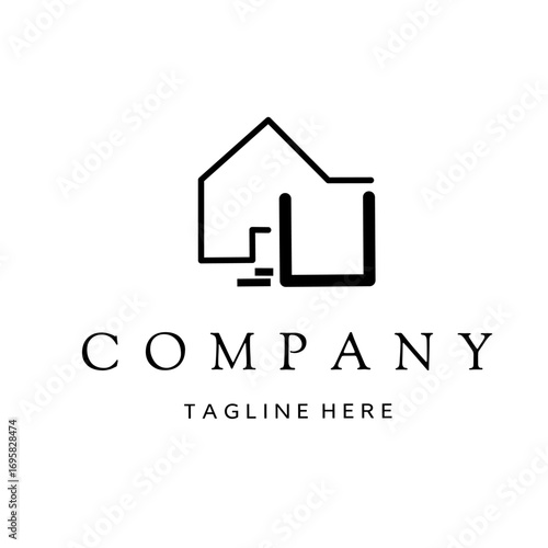 modern letter U house roof logo design. Letter u real estate logo.