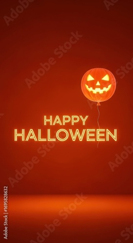 Spooky season greetings with glowing pumpkin balloon and happy Halloween message, perfect for Halloween parties and festive fun