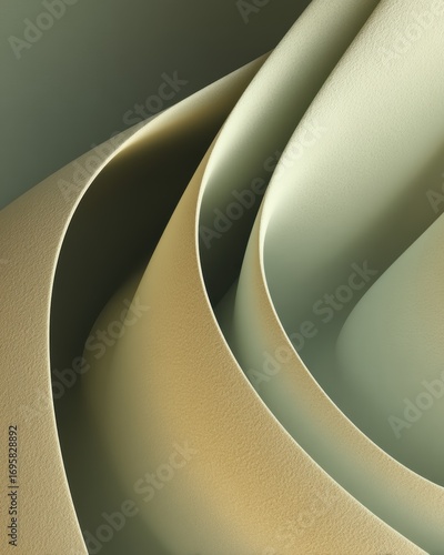 Abstract organic form in sage and sand gradient, minimalist 3D structure for wellness apps, yoga studio decor, calming aesthetic backdrop

