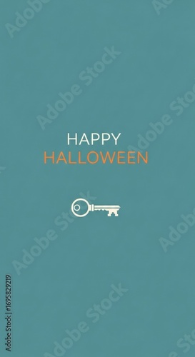 Unlock spooky fun with this Happy Halloween invitation featuring a vintage key on a teal background, perfect for party invites